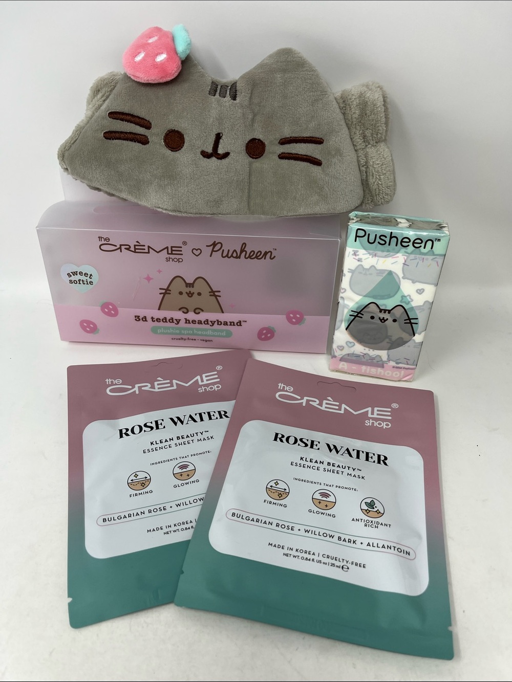 THE CRÈME SHOP AND PUSHEEN CAT BUNDLE TEDDY HEADYBAND TISSUES & MASKS ALL NEW